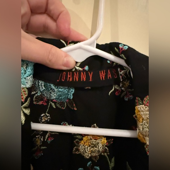 Johnny Was Embroidered Long Black Jacket Colorful Floral Lightweight Boho Large - Picture 3 of 8